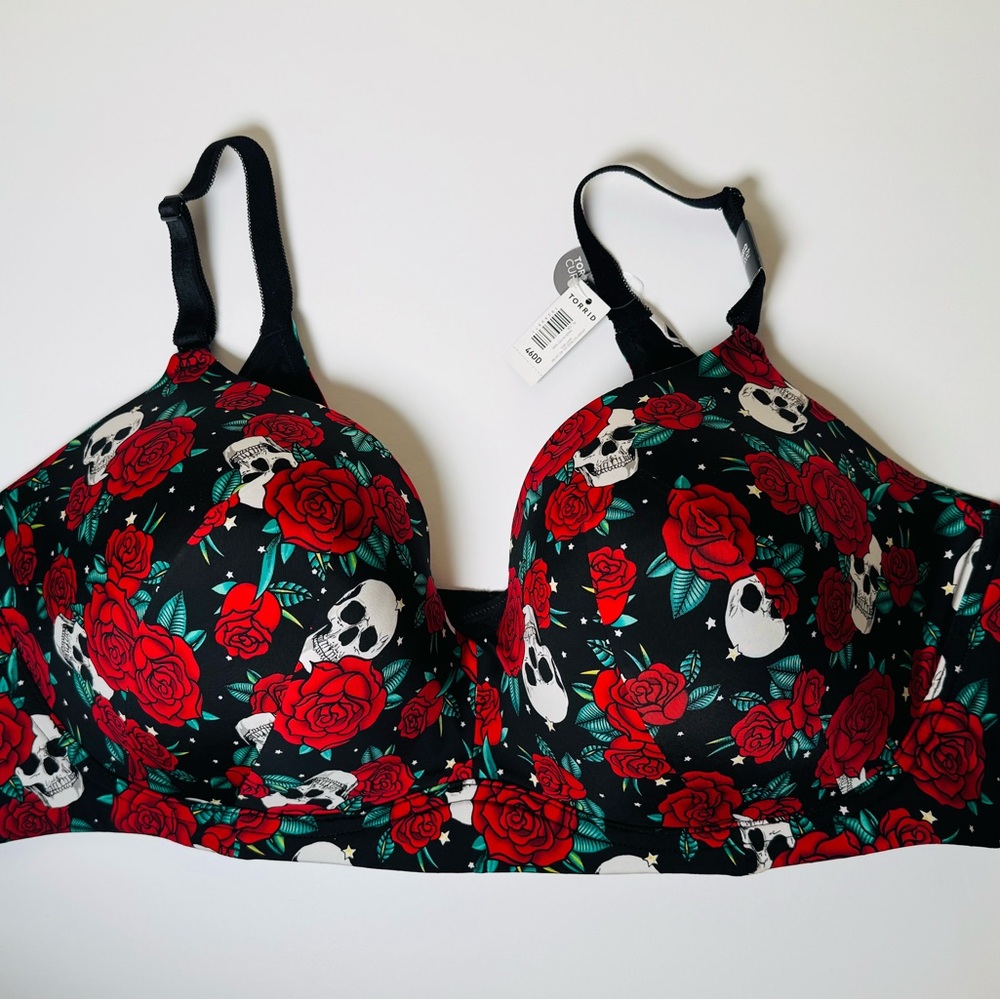 Torrid Black and Red Skull Floral Bra